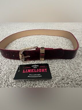 NWT Limelight Burgundy Croc-Embossed Belt with Gold Rhinestone Buckle Accent